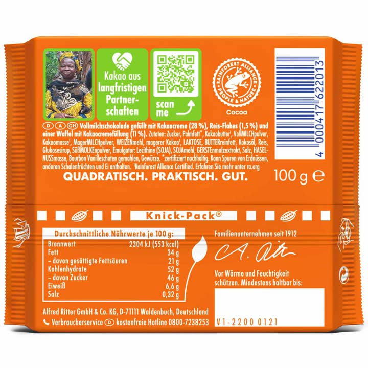 Global Bite Co - Wholesale Chocolate Bar - Ritter Sport Waffel 100g (Germany)