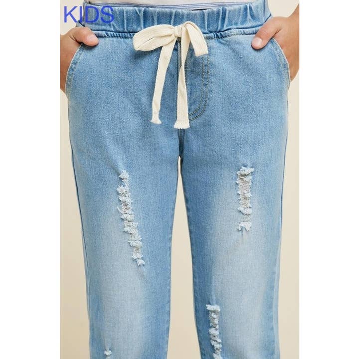 Paperdoll - Wholesale Jeans - Kids - Girls Distressed Drawstring Denim Jeans
