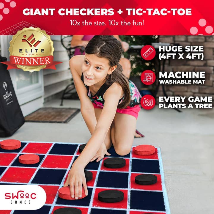 Swooc Games - Wholesale Board Game - Giant Checkers & Tic Tac Toe Game1