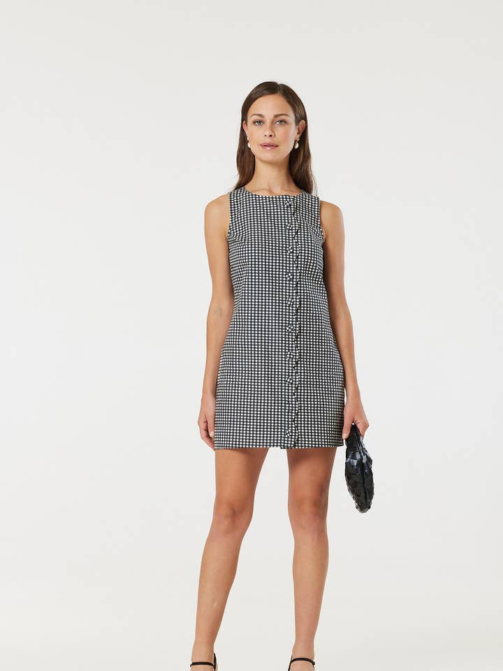 Rege Dress Black & White check for wholesale by Timeless London