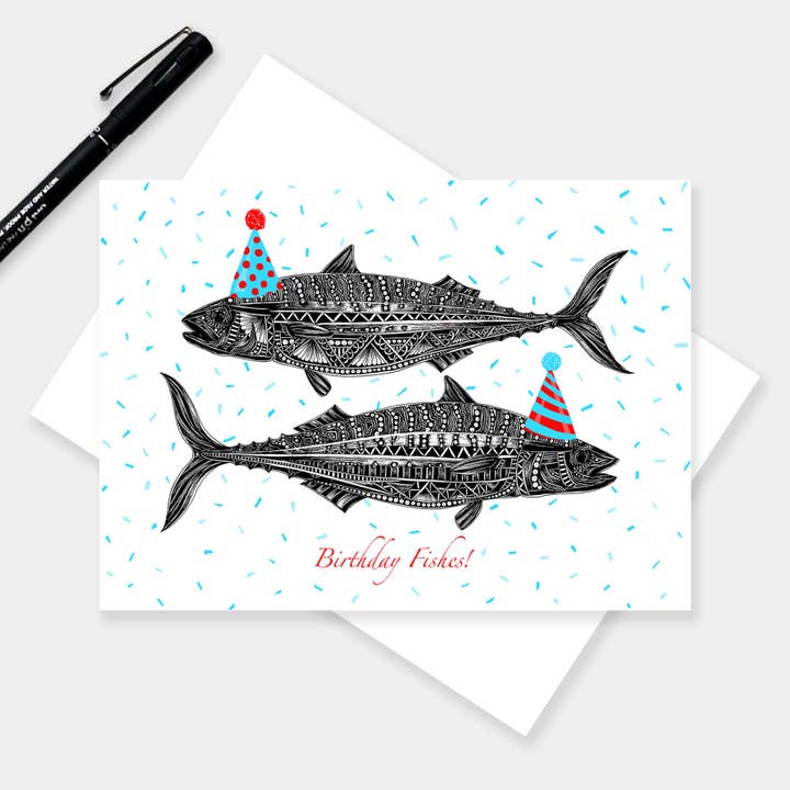 Party Fish Birthday Card for wholesale by Pia Elliot Art