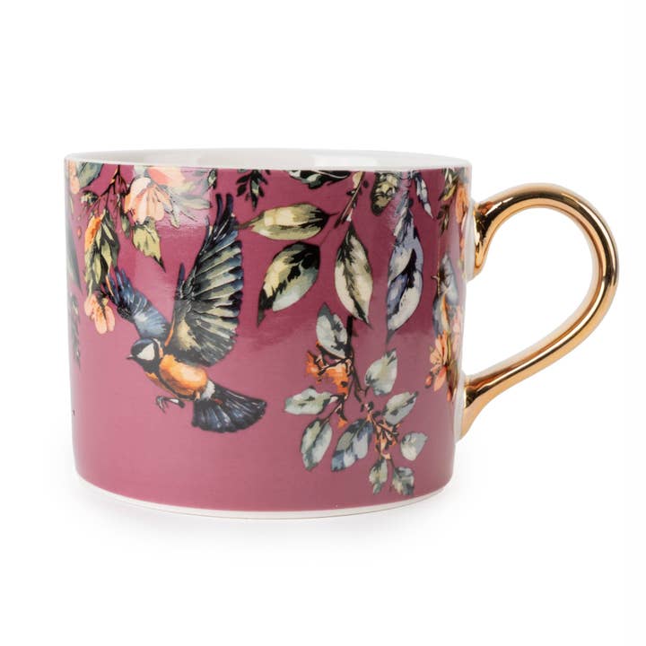 Candlelight Products Ltd - Wholesale Coffee Mug - Straight Sided Mug with Gold Handle - Garden Blooms Plum 6PK