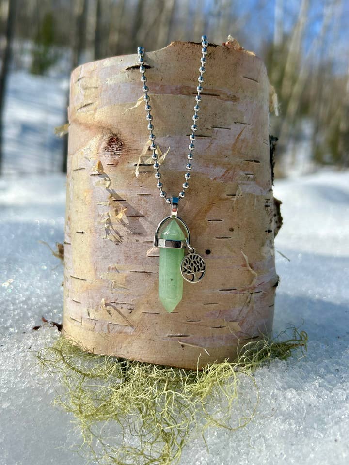 Long Collier Arbre de Vie en Aventurine Argentée pour la vente par Ahimsa Gems