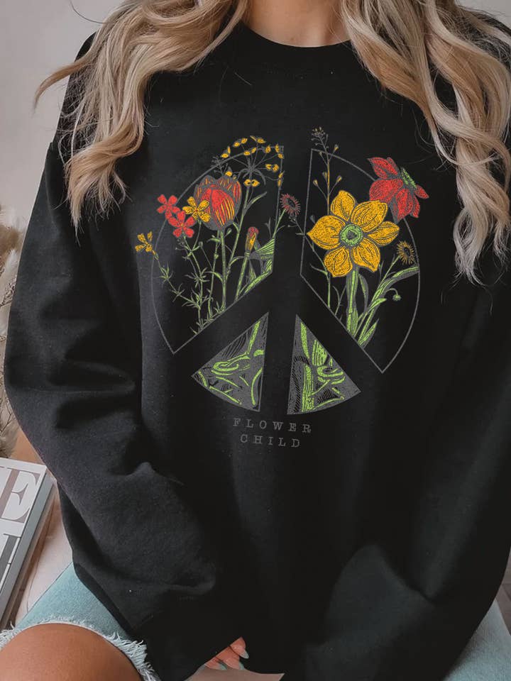 Rustee Clothing - Wholesale Grafisch sweatshirt - Dames - GEBORSTELDE SWEATSHIRTS MET PRINT VOOR KINDEREN VAN PEACE FLOWER0