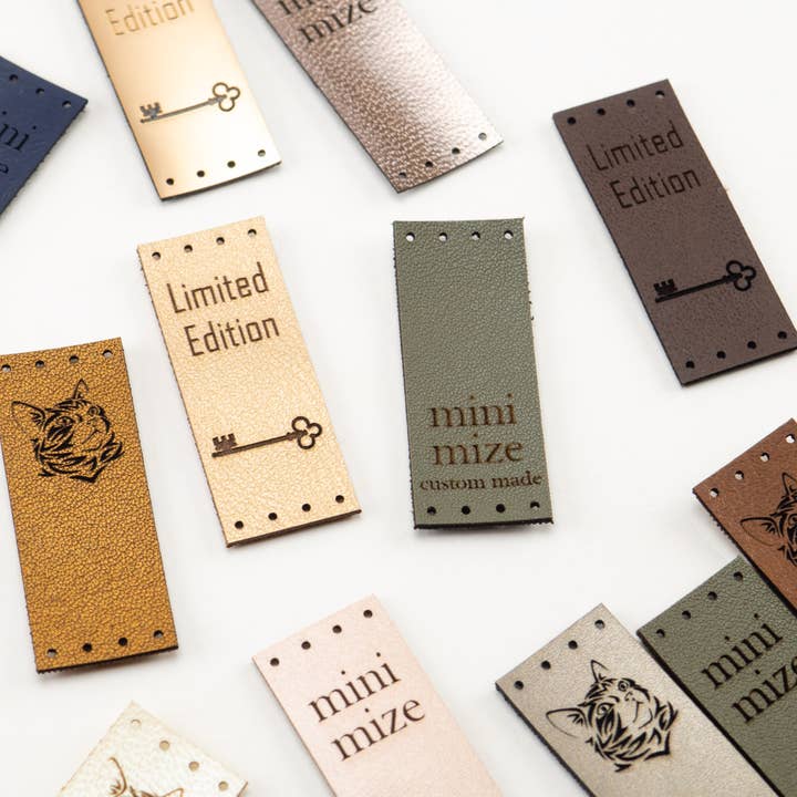 minimize custom tags - Wholesale Gift Tag Label - Custom Small Folding Faux Leather Branding Tags - 15mm - C3