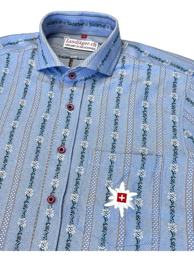 Landjäger.ch - Vendita all'ingrosso Camicia button down - Uomo - Camicia Edelweiss con colletto manica corta