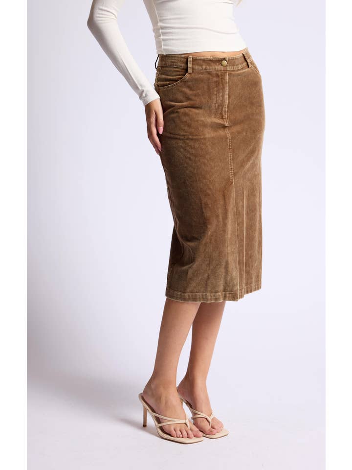 Sage The Label - Wholesale Skirt - Women's - Kahlo Washed Cord Midi Skirt: BROWN2