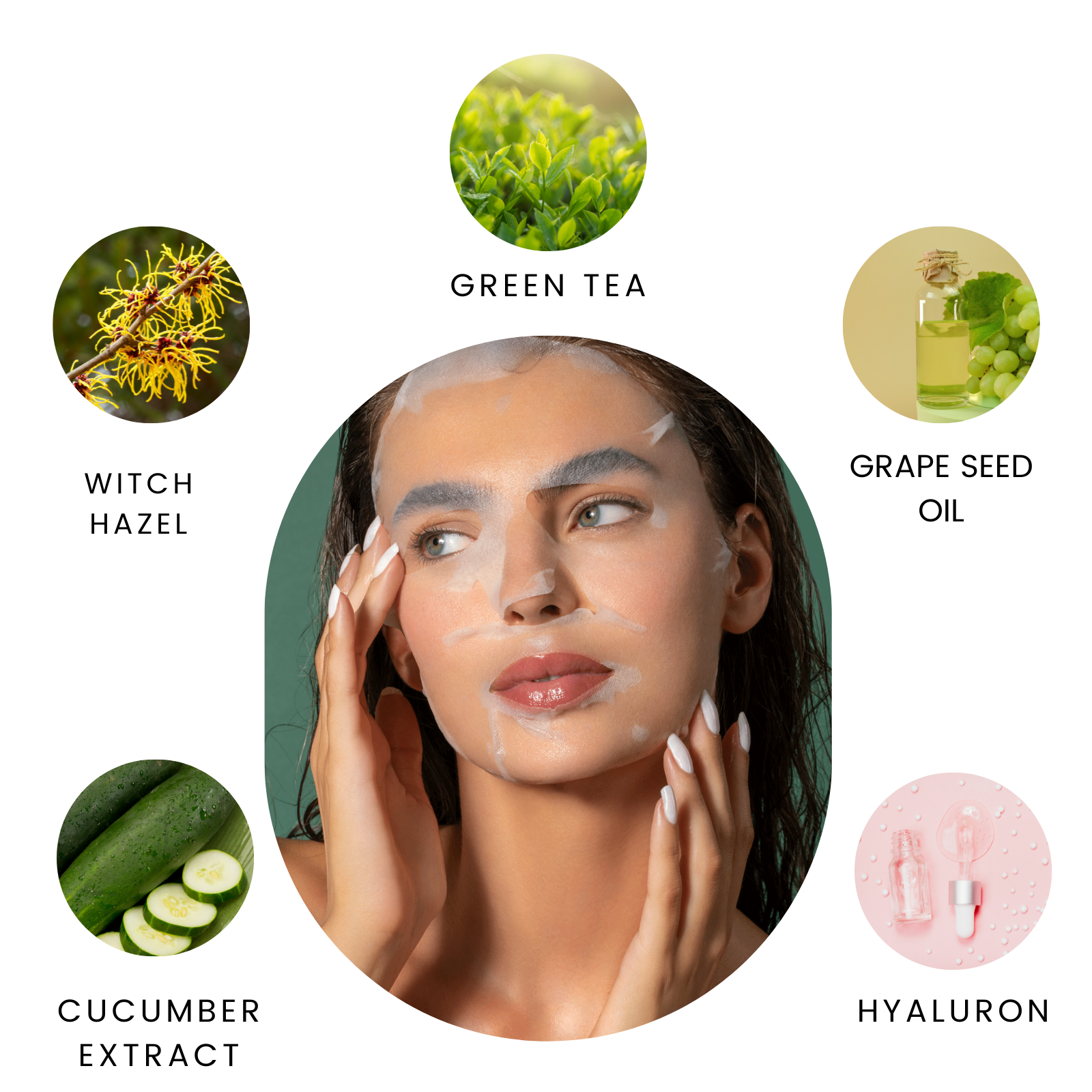 Sisters & Me GmbH - Venta al por mayor Mascarilla - 5 MASCARILLAS DE TÉ VERDE CON ACEITE DE SEMILLAS DE UVA Y HAMAMELIS3