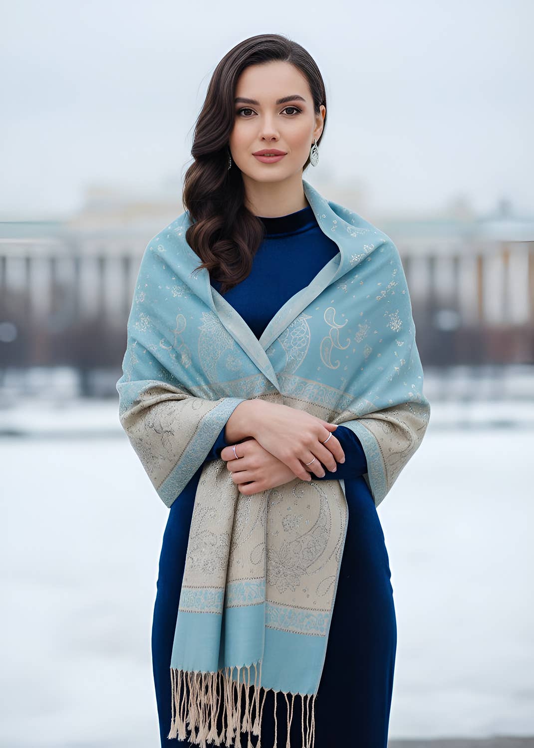 SERENITA - Wholesale Scarf - Women's - Lurex Section Metallic Paisley Pashmina Shawl Wrap Scarf12