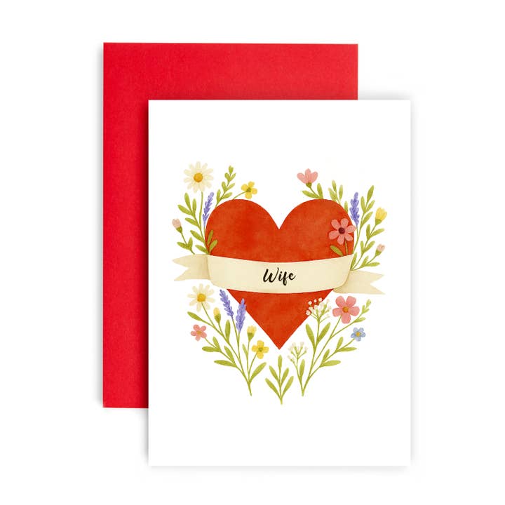 To Wife Sweet Floral Heart Anniversary Valentines Card for wholesale by Huxters