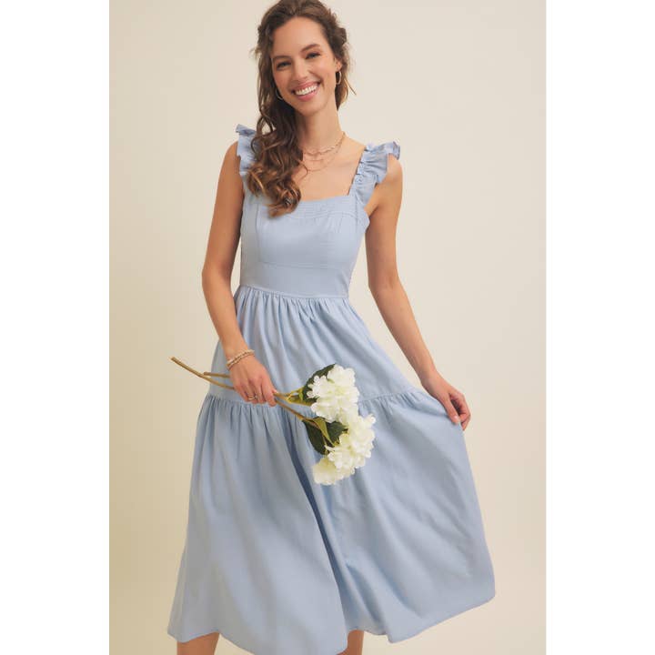 in february - Wholesale Dress - Women's - RUFFLED SLEEVED MIDI DRESS WITH STITCH DETAIL
