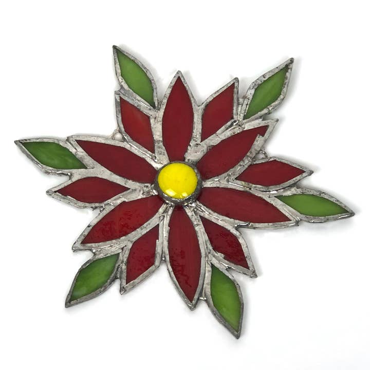 GlassHouse Design - Wholesale Ornament - Poinsettia Christmas Ornament- Stained Glass Window Decoration3