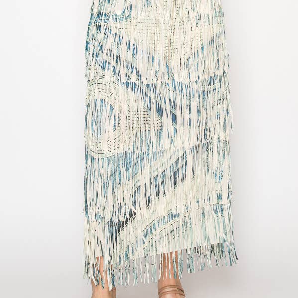 Gonna Maxi a Strati con Frange - 4794BG BL SWIRL per la vendita all'ingrosso da parte di Origami Apparel ~ Lace and Crochet inspired