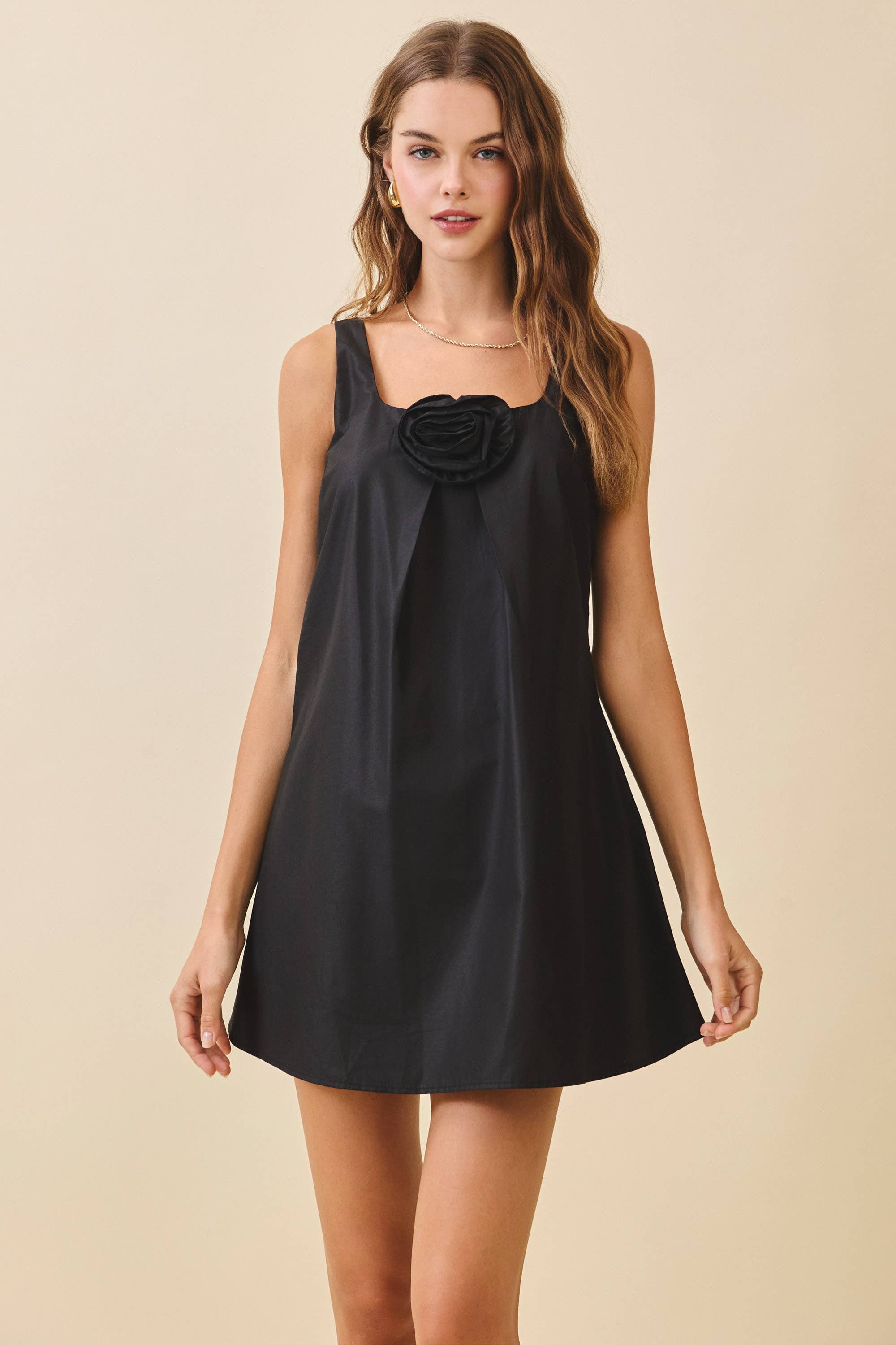 TCEC - Wholesale Dress - Women&#x27;s - CD05900-A Line 3D Floral Detail Wide Shoulder Mini Dress0