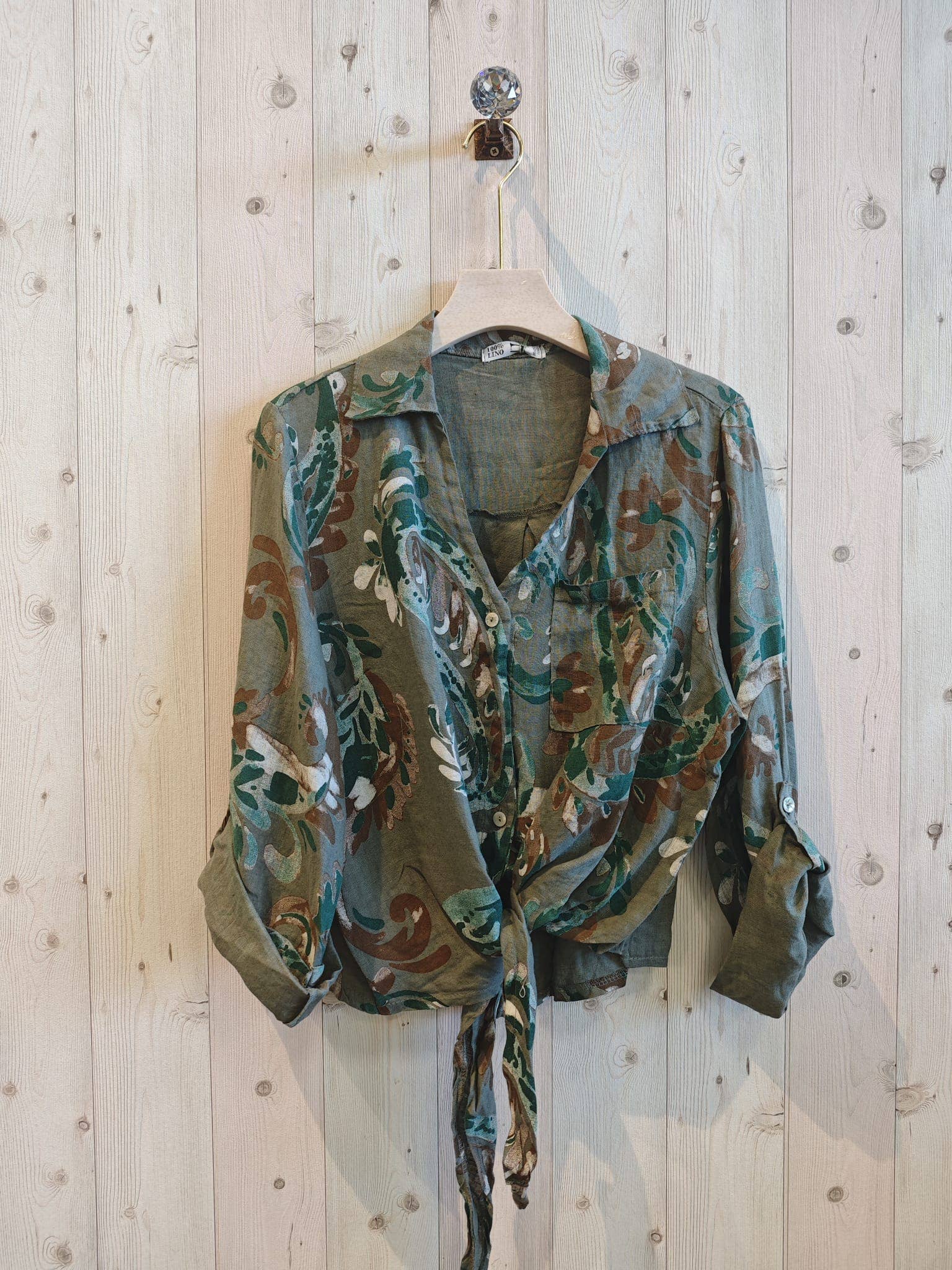 Linen & More - Vendita all'ingrosso Camicia button down - Donna - Camicia con fiocco stampato 100% lino REF 85970