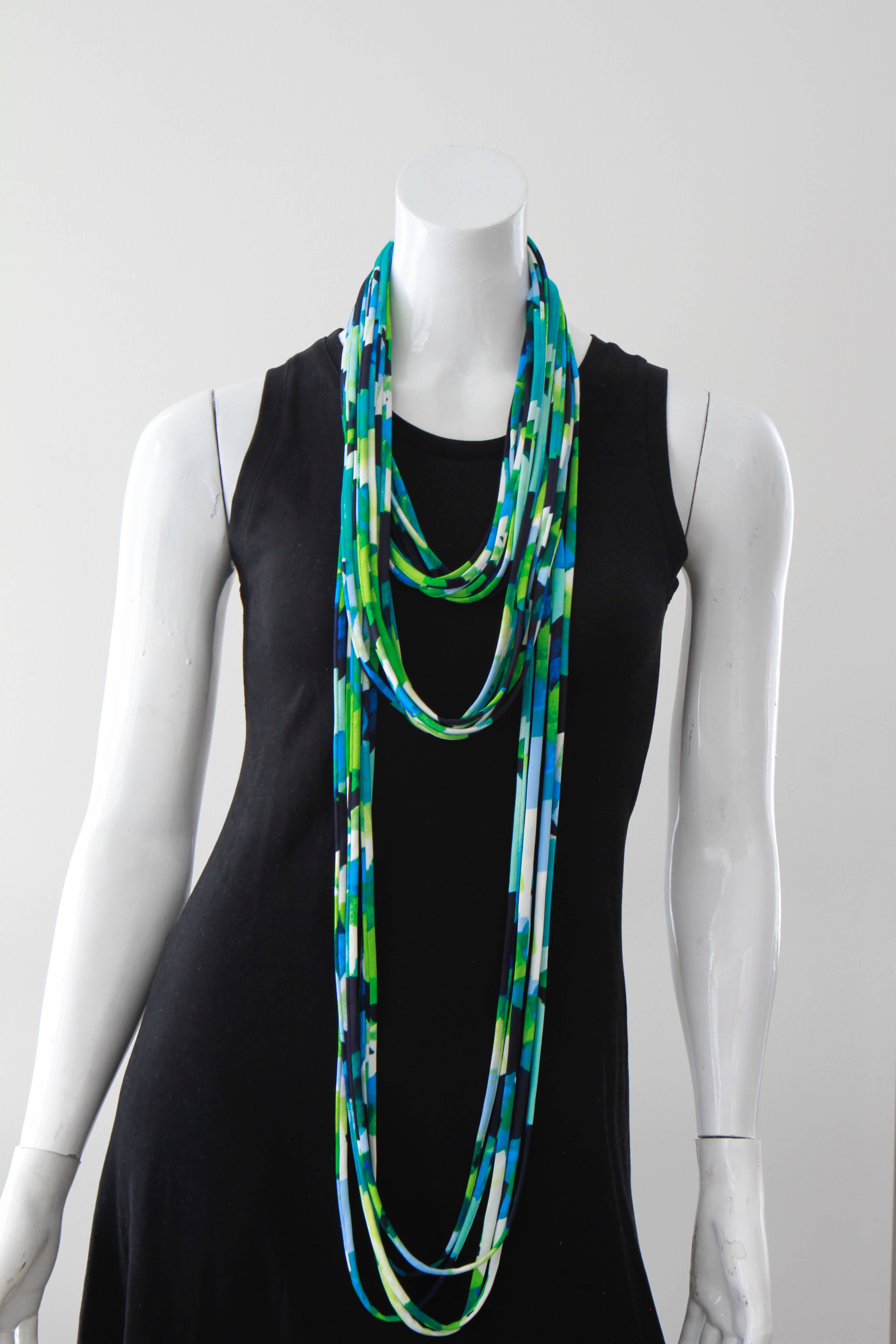 Necknots - Wholesale Scarf - Women's - Infinity Scarf or Necklace in Green and Navy 'Ocean Spray'6