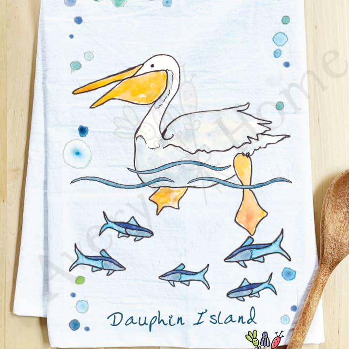 Avery's Home - Wholesale Tea Towel - Pelican Swimming Bird Coastal Customizable Tea Towel
