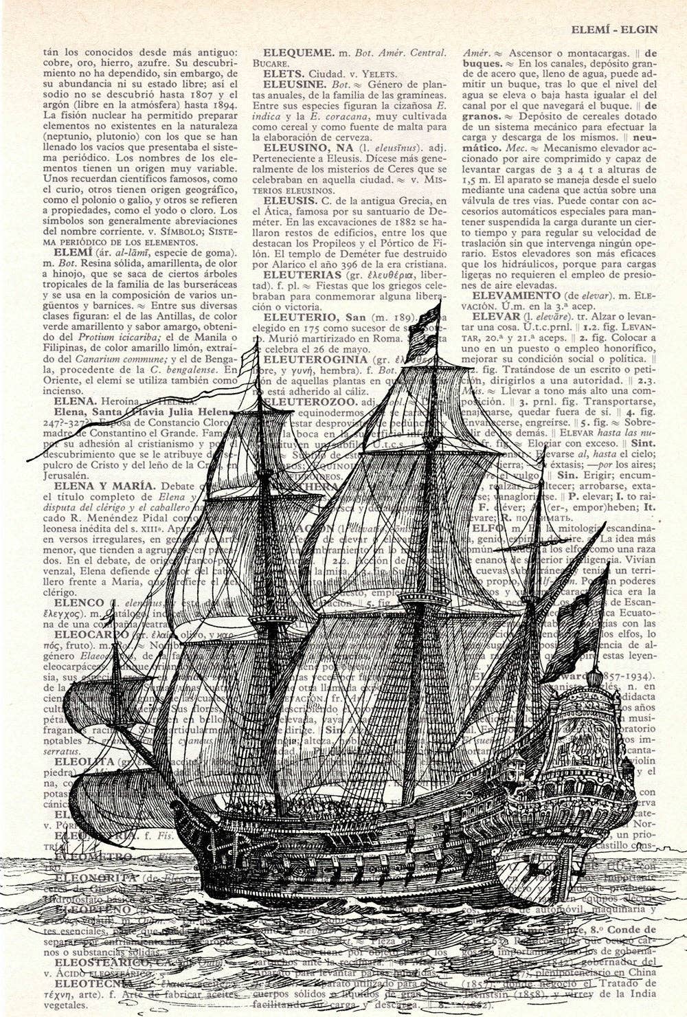 PRRINT! - Wholesale Art Print - Old ship print Dictionary Encyclopedia Page Book print1
