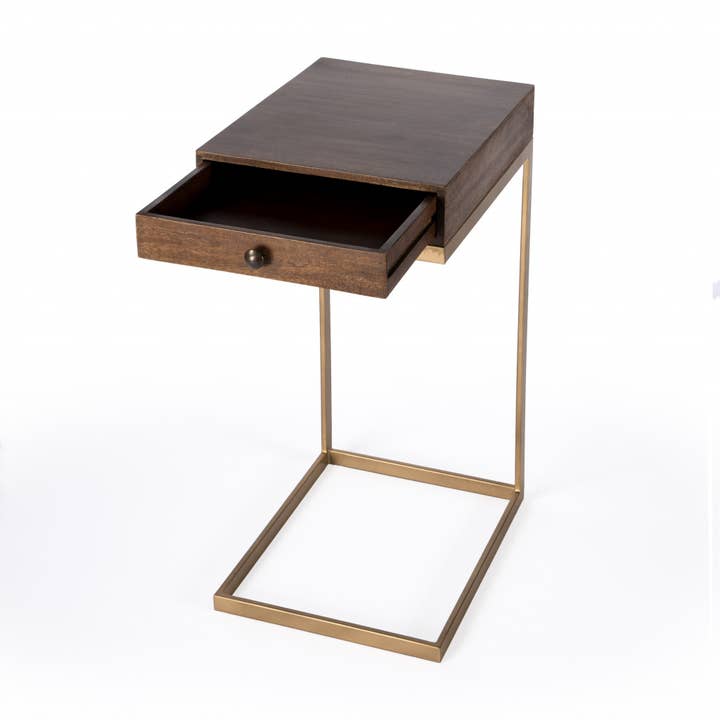 HomeRoots - Wholesale Side Table - 27"Natural Brown Solid And Wood Square End Table With Drawer1