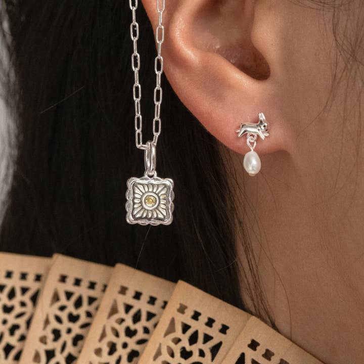 S-kin Studio Jewelry - Wholesale Pendant/charm necklace - Liu Xin Square Mooncake Necklace - Sterling Silver5