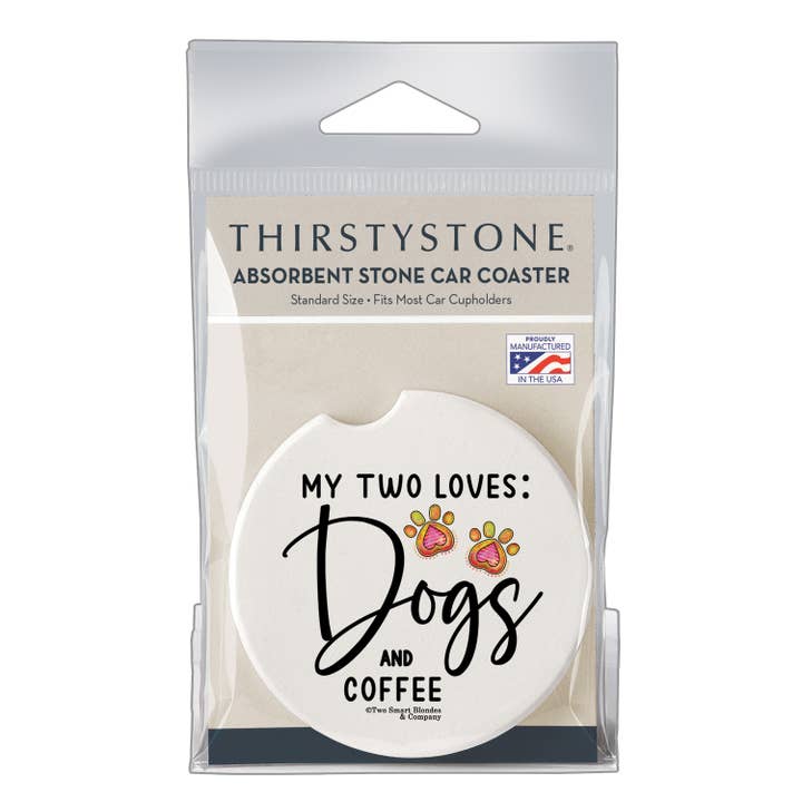 CounterArt/Highland Home/Thirstystone/CoasterStone - Wholesale Car Coaster - Unisex - "Dogs & Coffee" Absorbent Stone Car Coaster 1pk1