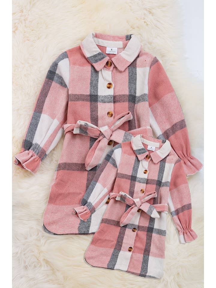 Kids Charm Online - Wholesale Dress - Women's - WOMEN PINK PLAID CARDIGAN/DRESS WITH BELT. TPW60133001 WEN