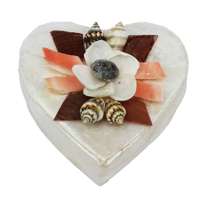 2" Heart Capiz Shell with Flower Design - Trinket Box for wholesale by California Seashell Company