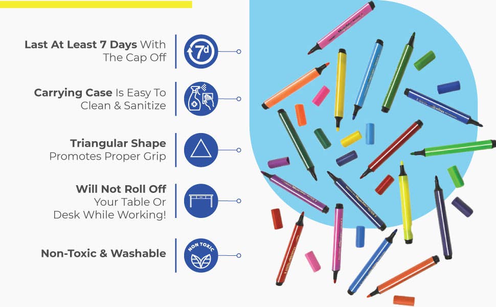 TPG Creations / The Pencil Grip - Wholesale Markers - Kids & Baby - Magic Tri Stix 12 Color - Cap Off for 7 Days TPG-3952