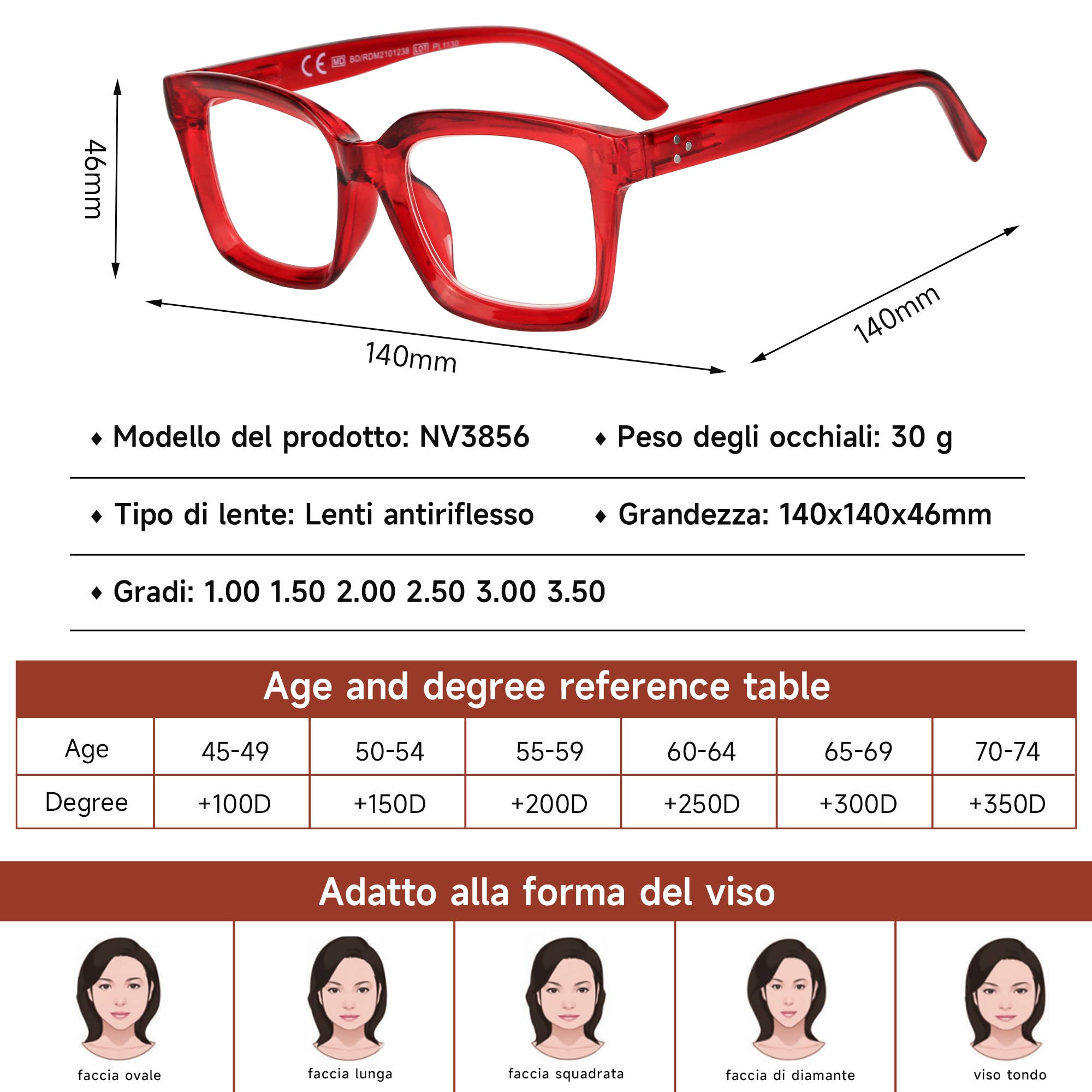 NEW VISION MILANO SRL – wholesale Eyeglasses – Unisex – Pre-assembled reading glasses - NV38566