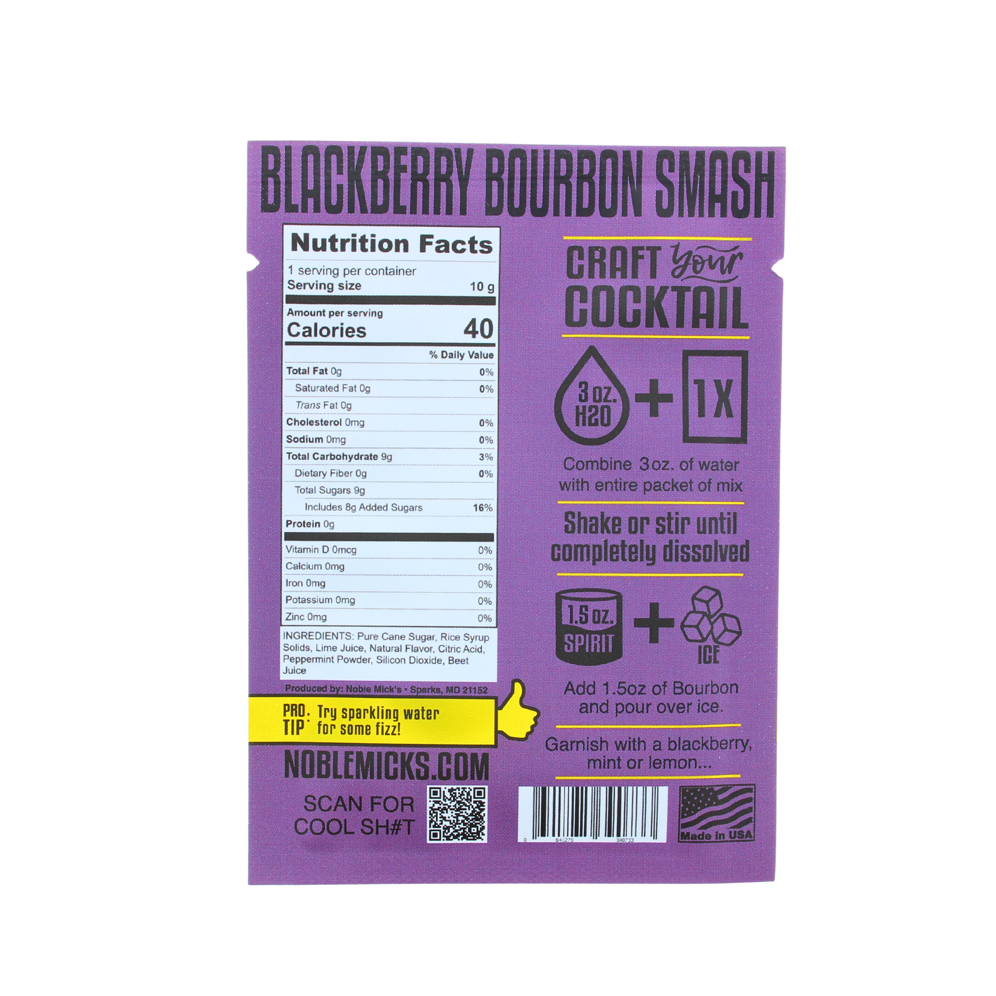Noble Mick's - Craft Beverage Company - Wholesale Cocktail Mix/Syrup - Blackberry Bourbon Smash Single Serve Craft Cocktail2