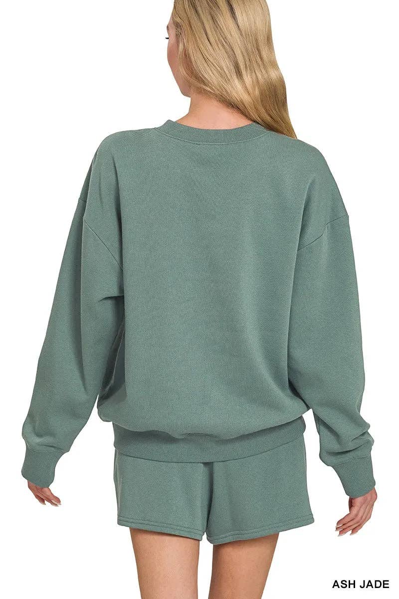 ASH JADE Zenana Fleece Long Sleeve Sweatshirts & Shorts Set for wholesale on Faire2