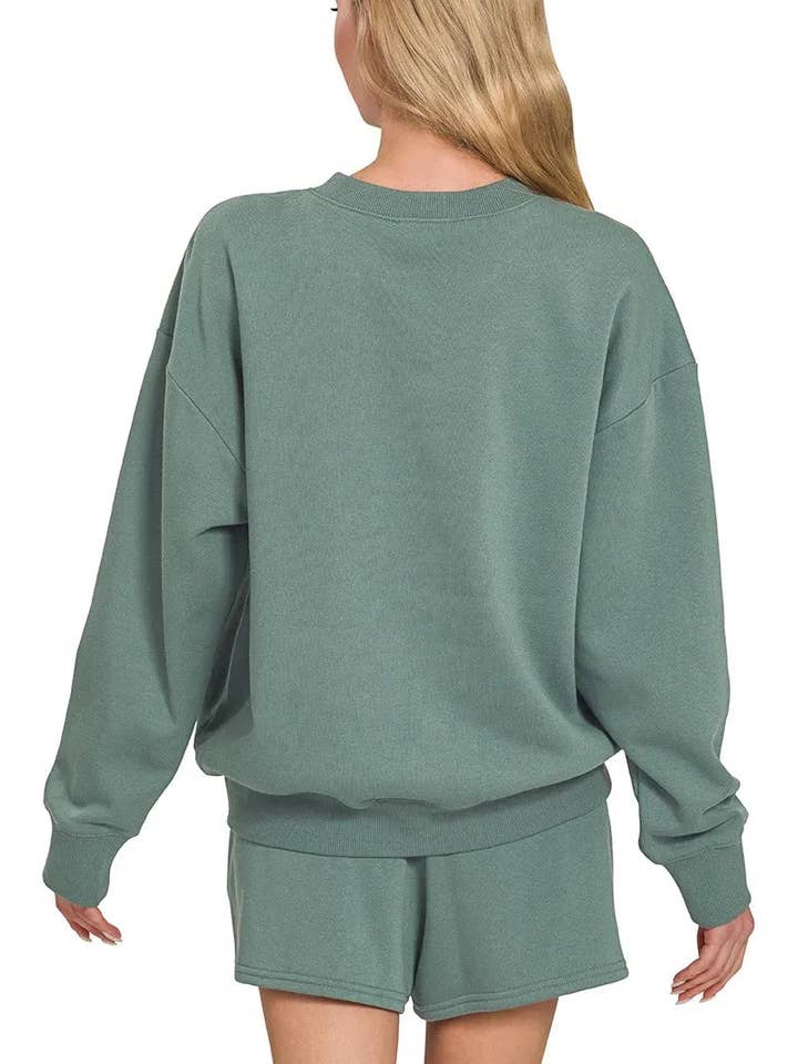 ASH JADE Zenana Fleece Long Sleeve Sweatshirts & Shorts Set for wholesale on Faire2