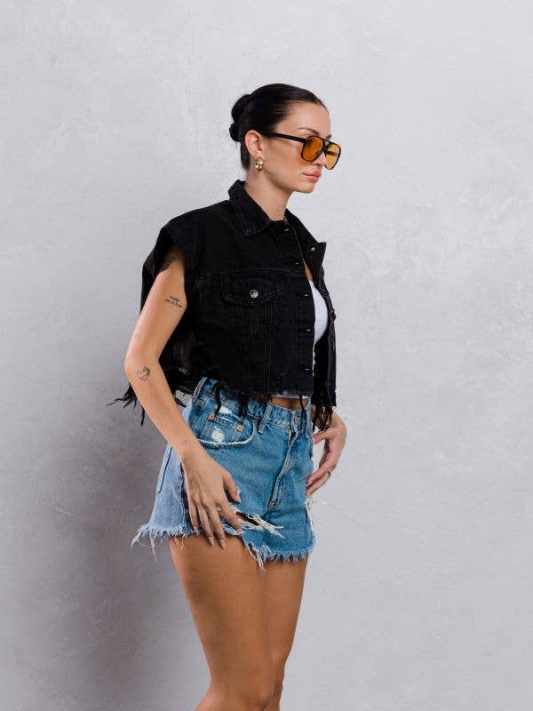 Trio Urban - Wholesale Outerwear Vest - Women's - Rock and Roll Crop Denim Vest20