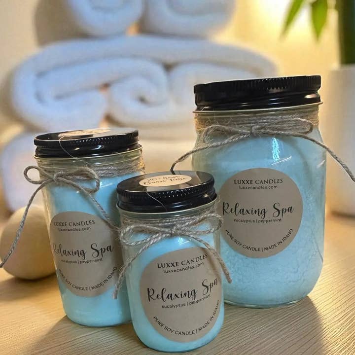 LUXXE Candles - Wholesale Jar/Filled Candle - Relaxing Spa Eucalyptus and Mint Candle | Organic Soy Candle0