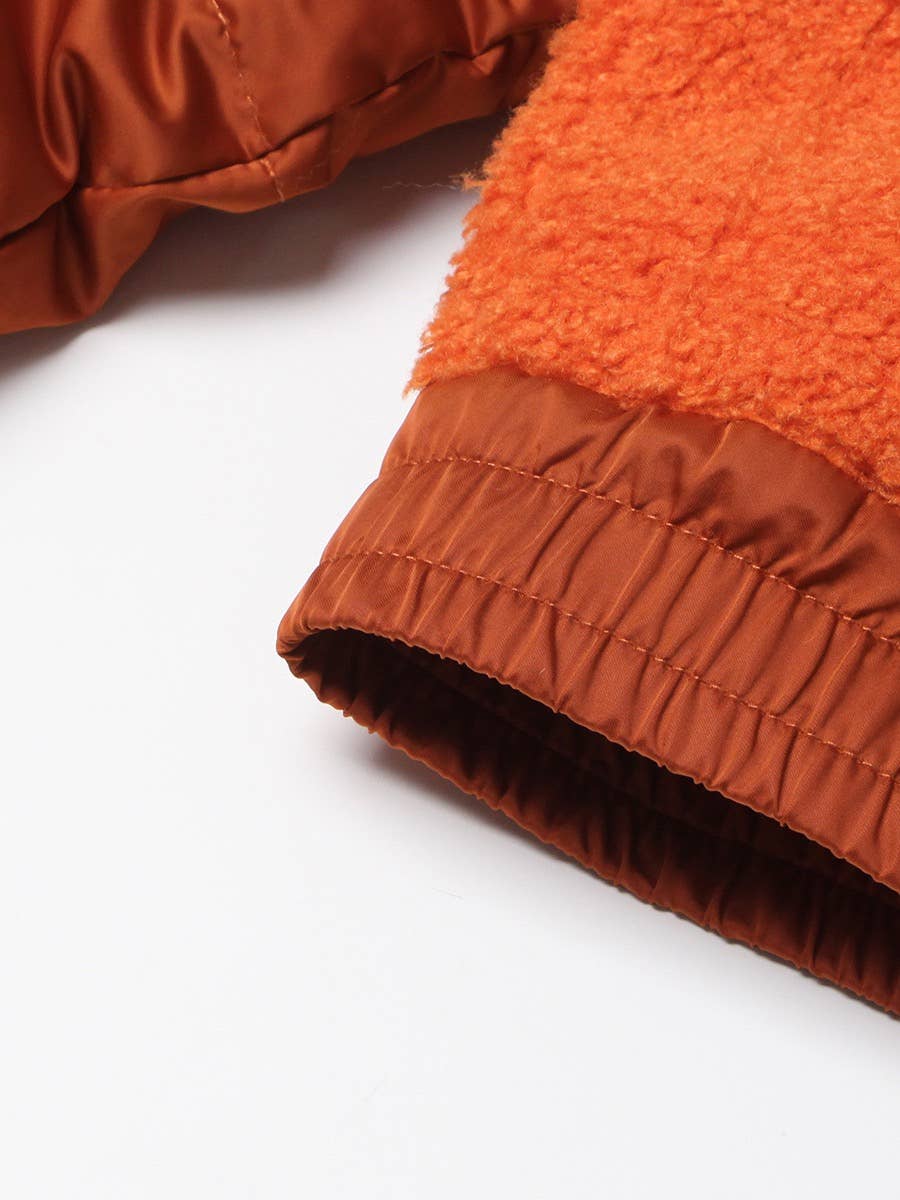 Alaranjado Jaqueta Puffer com Pelúcia e Ombreiras Feminina JK004 para venda a revendedores na Faire18