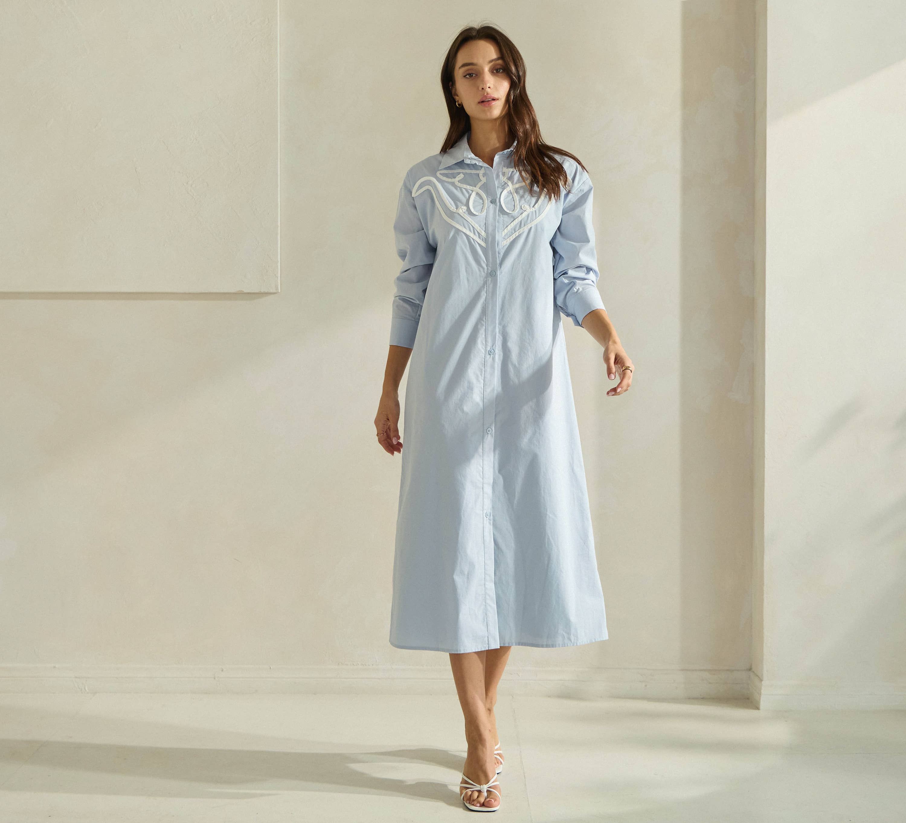 Able - Venta al por mayor Vestido - Mujer - Vestido camisero de algodón con detalles en contraste3