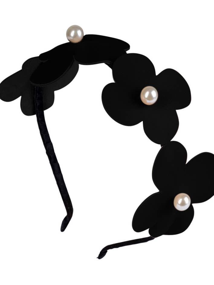 Läder Blomma Pannband Svart för wholesale av Bow&Teke