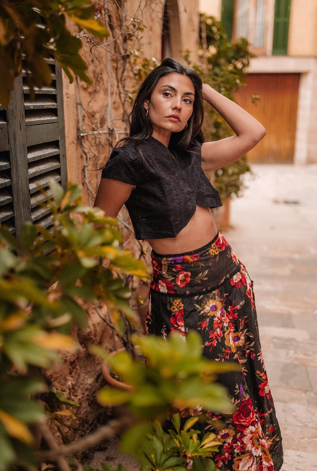 Miss Kitsch – wholesale Skirt – Women’s – Marcelle black floral cotton summer midi skirt, Style6