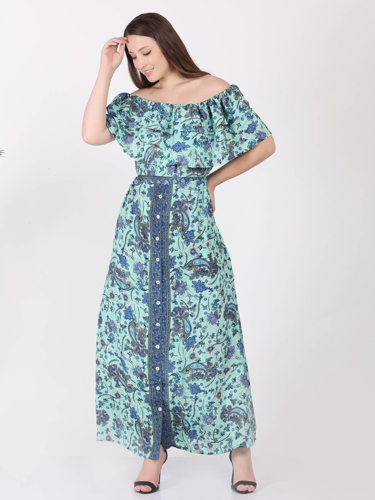 Wevez - Wholesale Dress - Women's - Women's Off Shoulder Floral Print Boho Beach Long Maxi Dress6