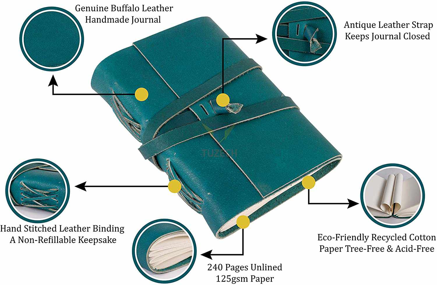 Tuzech Leather - Wholesale Journal/Diary - Tuzech Leather Journal Writing Notebook Antique Handmade Leather Bound Daily Notepad for Men/Women Unlined Paper for Art Sketchbook Travel Diary to Write in 7 Inches10