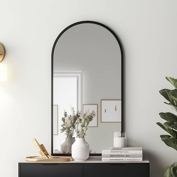 Contemporary Black Arched Wall Mirror, 42X24, Ideal for Bathroom Vanity, Living Room or Bedroom, Entryway, Modern & Stylish Arch Top Mirror, with Iron Frame for wholesale by ShipItFurniture