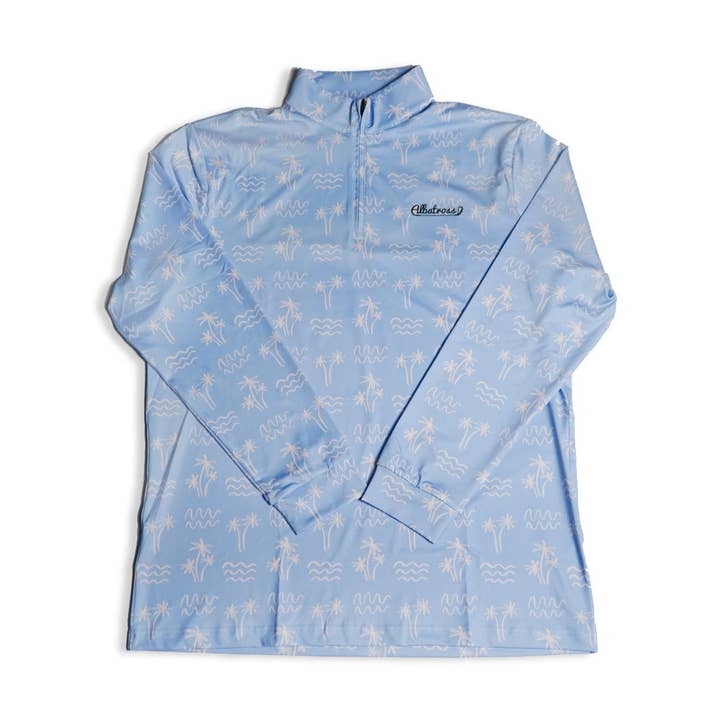 Light Blue Waves & Palms Quarter Zip for wholesale by Albatross Attire