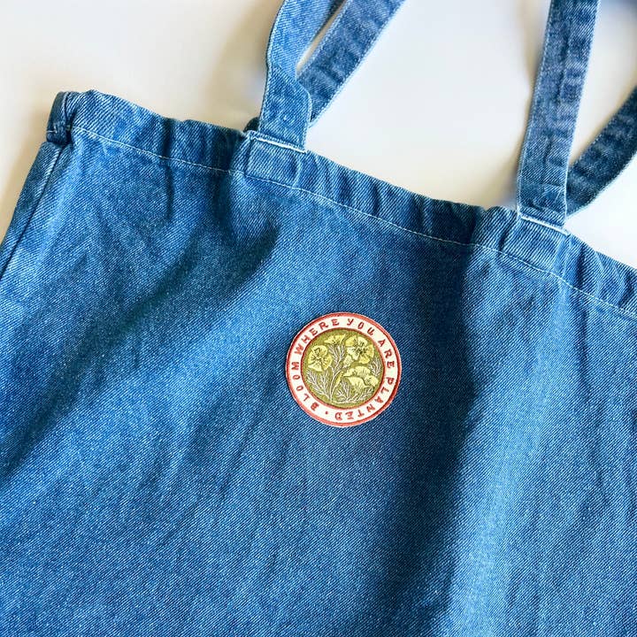 Chelsea Calkins Design - Wholesale Tote Bag - Women's - BLOOM Embroidered Denim Tote Bag