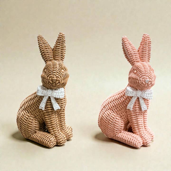 Gia Roma - Wholesale Sculpture - Easter Farmhouse Home Decor, Resin Bunny Figurine Rattan 62