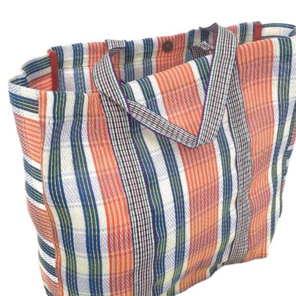 Orange Striped Recycled Plastic Tote Bag for wholesale by Status Collections