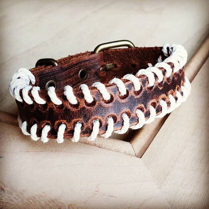 Vintage Brown Woven Leather Cuff Bracelet 005A for wholesale by The Jewelry Junkie