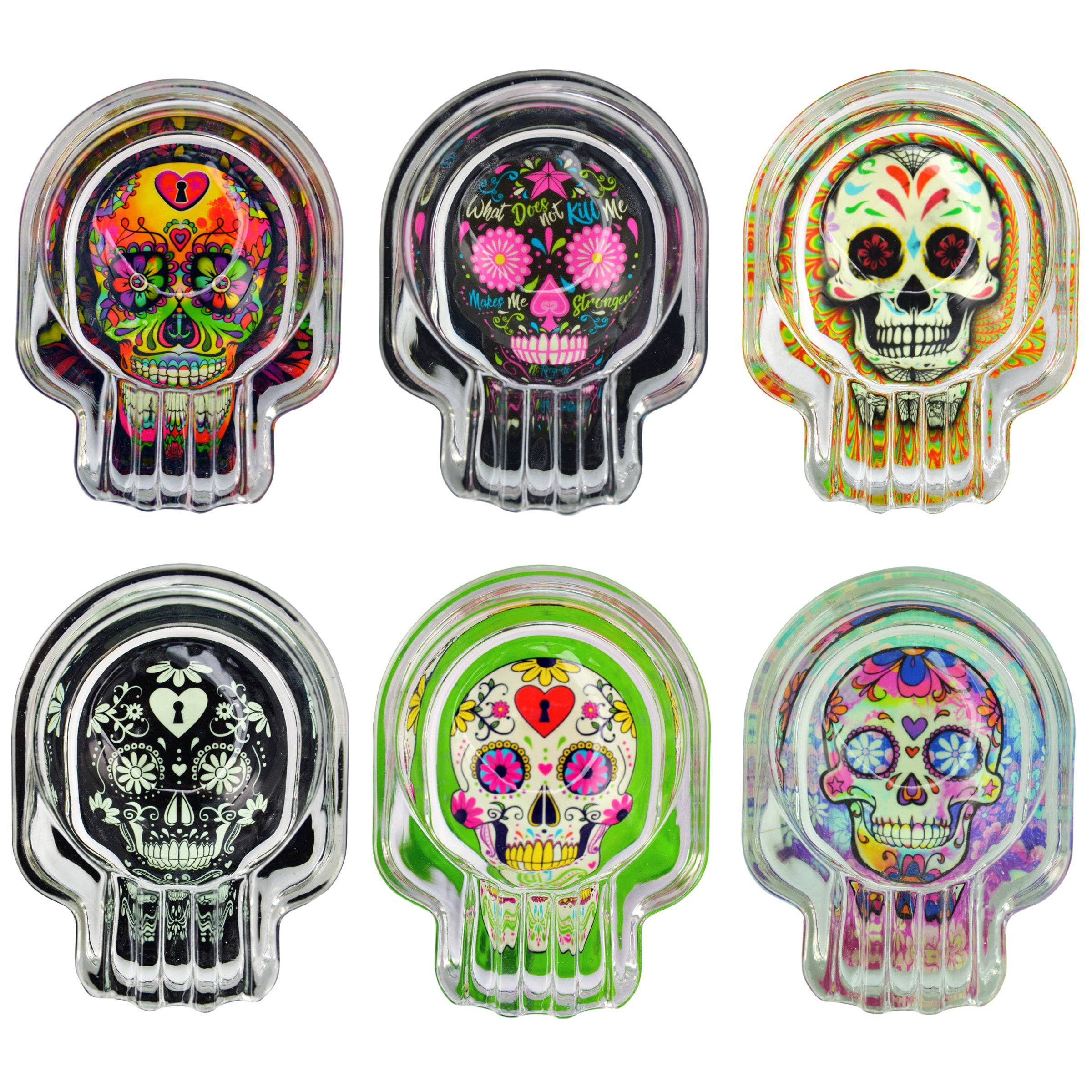 Novelty Brands - Wholesale Ashtray - Smokezilla Glow In Dark Glass Skull Ashtray - 6/Display1