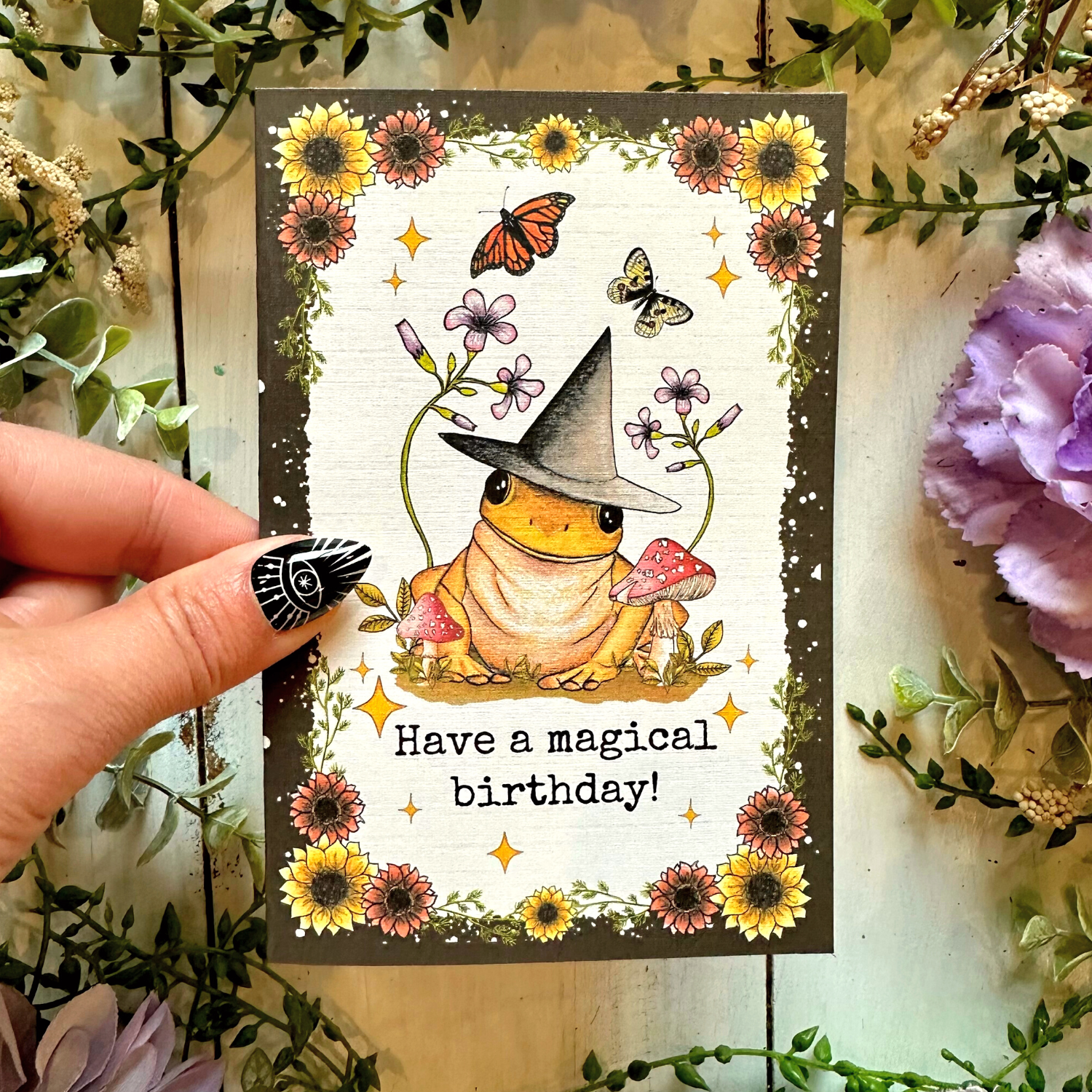 NOMAD Moon Magic - Wholesale Birthday Card - 4x6 Witchy Frog and Mushroom Birthday Card, Handmade1