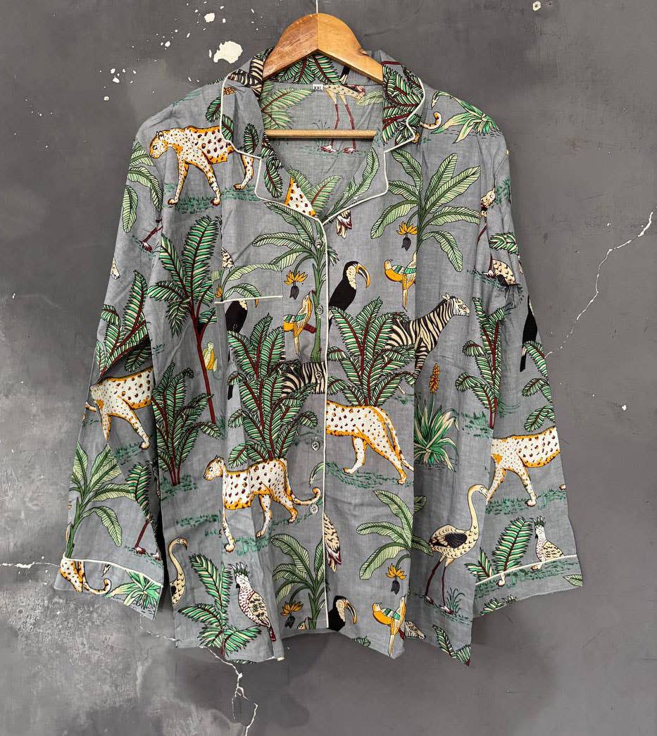 Bhawana Handicrafts - Wholesale Lounge Top - Women's - Jungle Animal Print PJ Set Cotton Pants Shirt Set Night Suit1