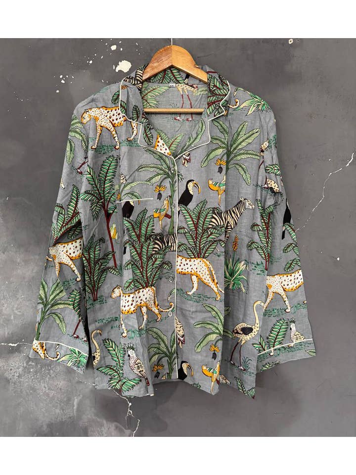 Bhawana Handicrafts - Wholesale Lounge Top - Women's - Jungle Animal Print PJ Set Cotton Pants Shirt Set Night Suit1